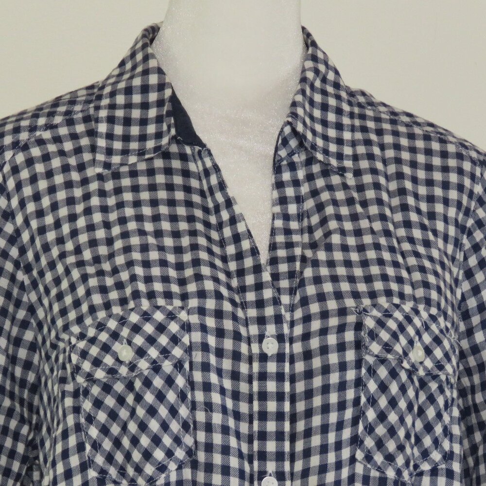 Cato Blue & White Checkered Adjustable-Long-Sleeve Button-Up Shirt Size L C1386
